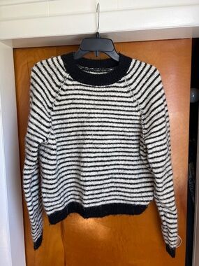 American Eagle Outfitters Black & White Striped Crew Sweater